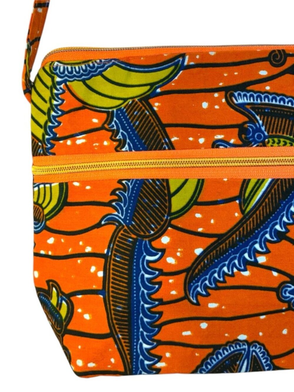African Print Shoulder Bag Handmade 100% Cotton Orange Multi Aya Fair Trade - Picture 8 of 16